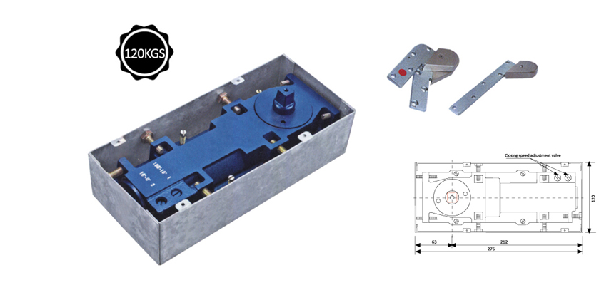 Floor hinge,two stage speed adjustable,single action,left/right